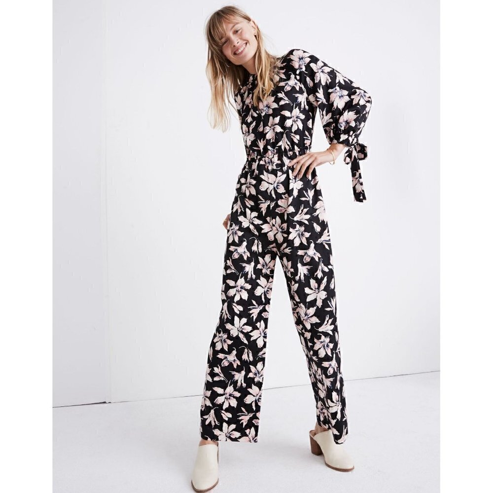 Madewell Tie Sleeve Jumpsuit Winter Orchid Floral S